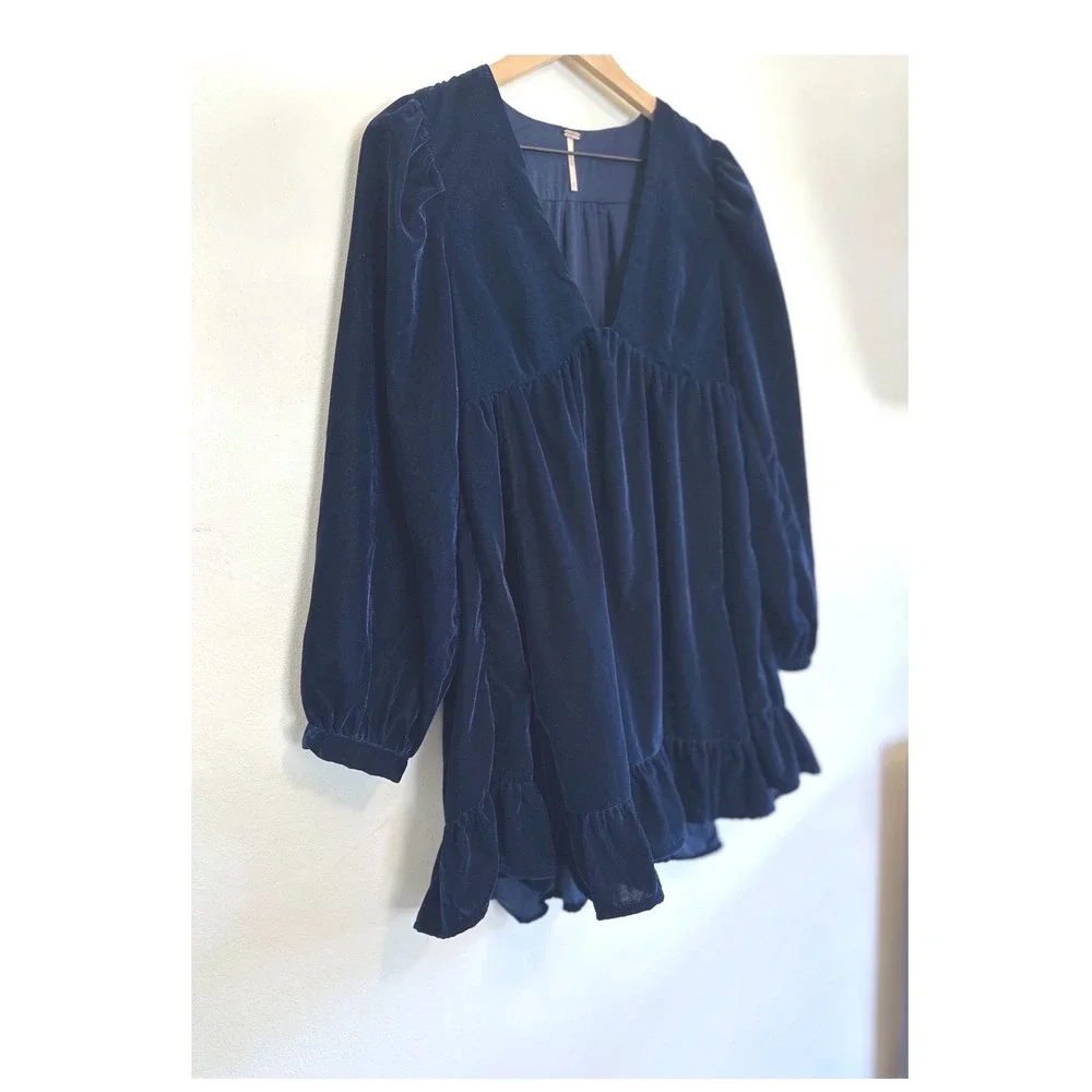 Free People Velvet Babydoll Dress Whimsigoth Boho Renfaire Western Dark Romantic